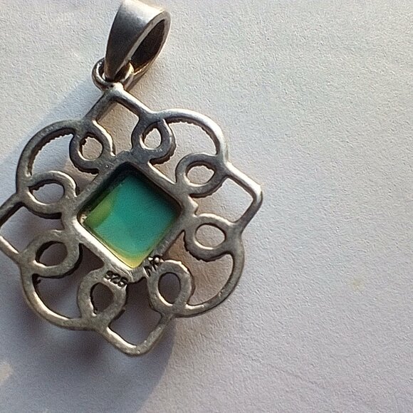 Tiny Vintage Faux Silver and Faux Turquoise Pendant - Picture 2 of 3